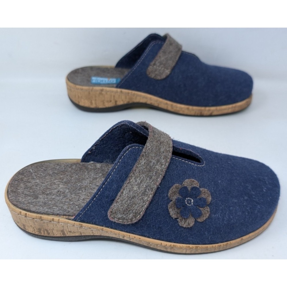 Fidelio Women's Felt Wool Clog Boho Floral Patch Mule Sandal Size 39 Blue Flower